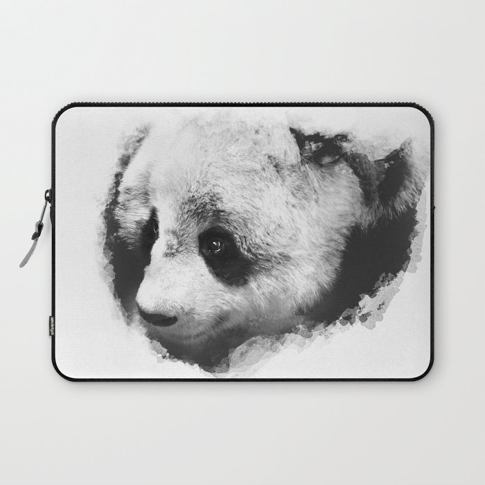 Panda peeking through the Snow Laptop Sleeve