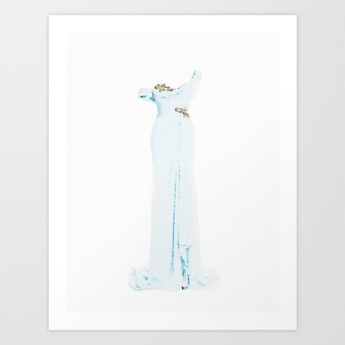 Blue Grecian Gown Fashion Illustration Greek Goddess Dress Art Print