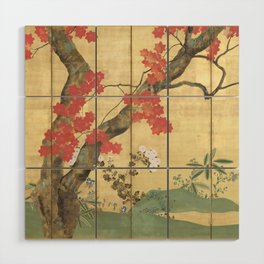 Maple Tree Japanese Edo Period Six-Panel Gold Leaf Screen Wood Wall Art