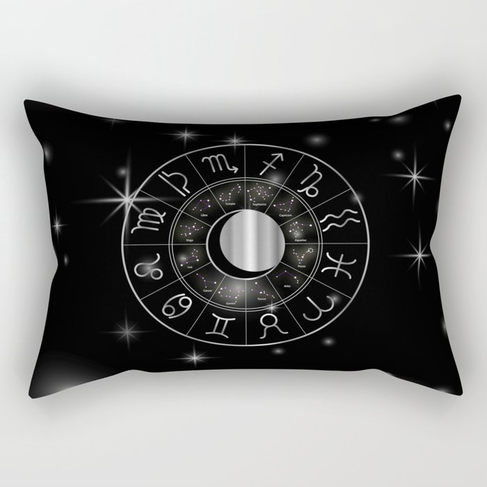 Zodiac astrology wheel Silver astrological signs with moon and stars Rectangular Pillow