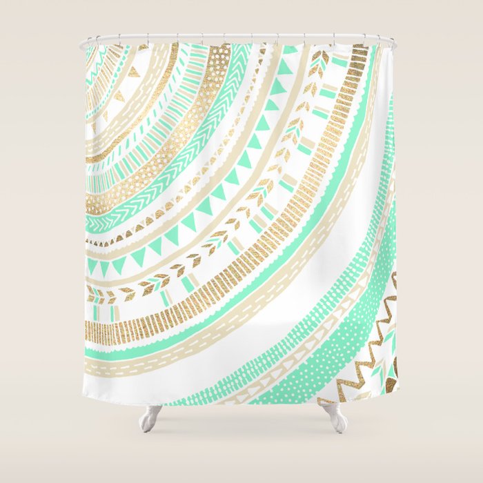 Mint Gold Tribal Shower Curtain By Tangerinetane Society6