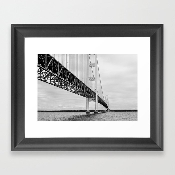 Mackinac Bridge, black and white photography Framed Art Print