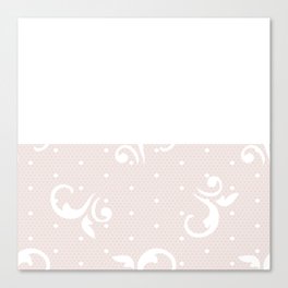 White Floral Curls Lace Horizontal Split on Pastel Pink Canvas Print
