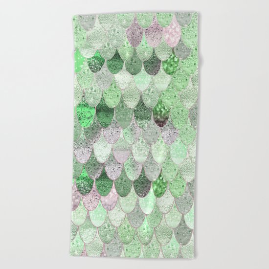 SUMMER MERMAID - GREEN & PINK Beach Towel