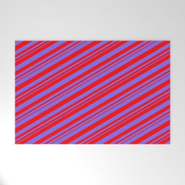[ Thumbnail: Medium Slate Blue and Red Colored Lined Pattern Welcome Mat ]
