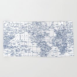 World Map Blue on White Beach Towel