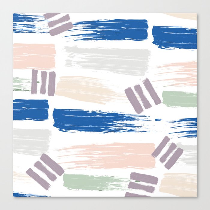 Abstract coral navy blue mint green acrylic brushstrokes Canvas Print