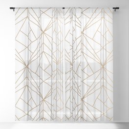Geometric Gold Pattern With White Shimmer Sheer Curtain
