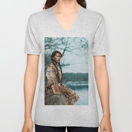 Ponemah by the Lake - Ojibwe Woman - American Indian V Neck T Shirt