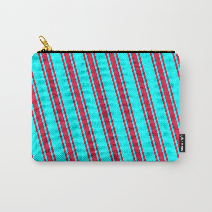 Cyan & Crimson Colored Stripes Pattern Carry-All Pouch