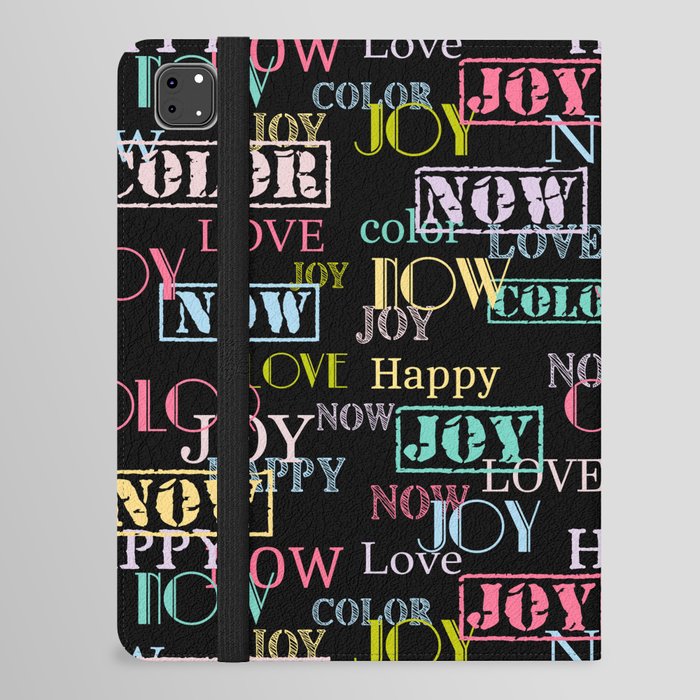 Enjoy The Colors - Colorful modern abstract typography pattern on black background  iPad Folio Case