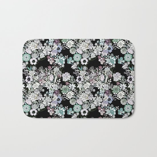 Colorful black detailed floral pattern Bath Mat