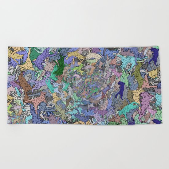 Neon Cats Blue Moon Sea Twilight Beach Towel