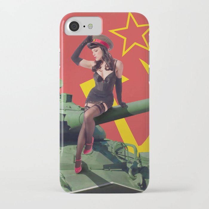"Sovietsky by Land" - The Playful Pinup - Russian Tank Pin-up Girl by Maxwell H. Johnson iPhone Case