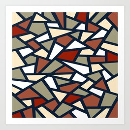 Black Geometric Abstract Pattern Rust Brown Greige White Art Print