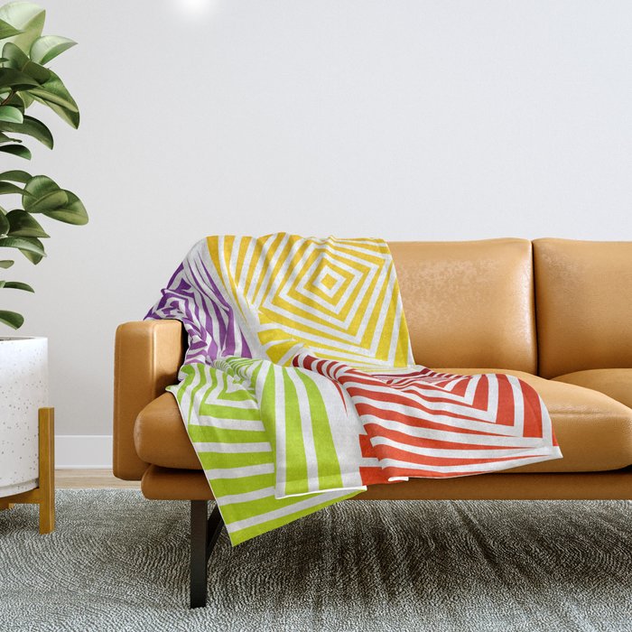 Colorful Squares twirling from the Center. Optical Illusion of PerspectiveColorful Squares twirling Throw Blanket