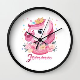 Jemma Name Unicorn, Birthday Gift for Unicorn Princess Wall Clock