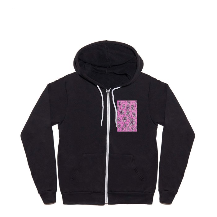 Abstract Grey Flowers on Pink in Hibiscus Full Zip Hoodie by