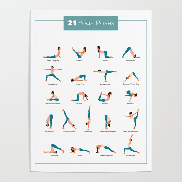 Yoga Poses - 21 Poses Your Body Wishes to Practice Poster by Mini ...