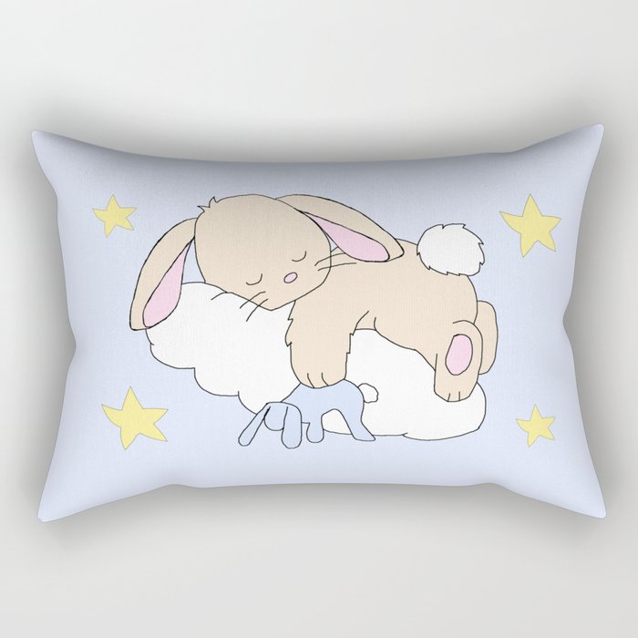 Floppy Ears Woodland Baby Bunny Sleeping on Cloud in Starry Night Sky Rectangular Pillow