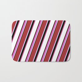 [ Thumbnail: Brown, Orchid, White & Black Colored Pattern of Stripes Bath Mat ]