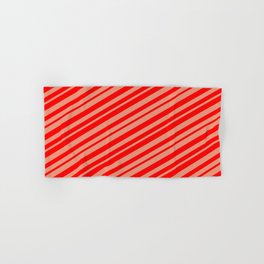 [ Thumbnail: Dark Salmon & Red Colored Striped Pattern Hand & Bath Towel ]