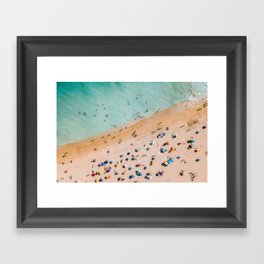 People On Algarve Beach In Portugal, Drone Photography, Aerial Photo, Ocean Wall Art Print Framed Art Print