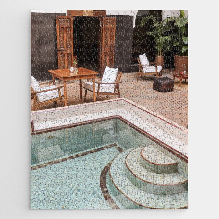 Swimming Pool In Riad Kasbah Marrakech Photo | Morocco Travel Photography Art Print | Arabic House Interior Design Jigsaw Puzzle