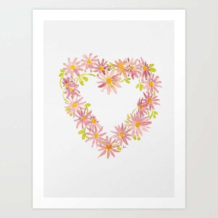 Pink Daisy Chain Heart Art Print
