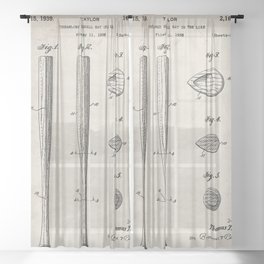 Baseball Bat Patent - Baseball Art - Antique Sheer Curtain