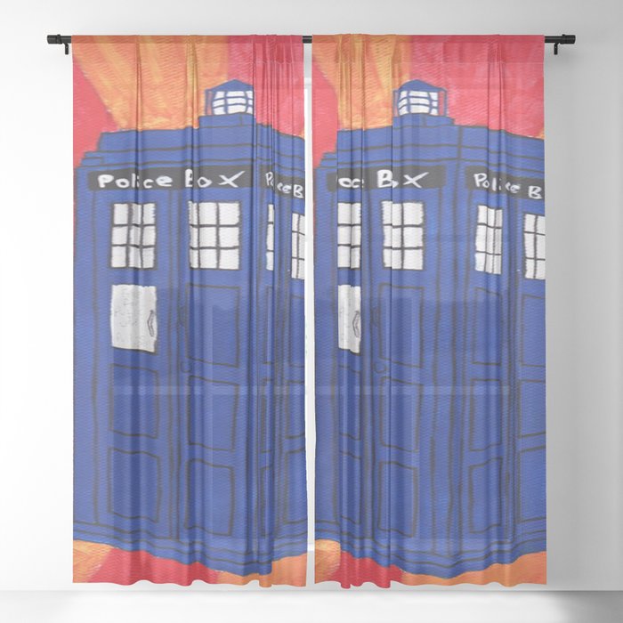 Doctor Who Tardis Painting Sheer Curtain By Anjhany