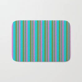 [ Thumbnail: Green, Dark Turquoise, and Orchid Colored Lined/Striped Pattern Bath Mat ]