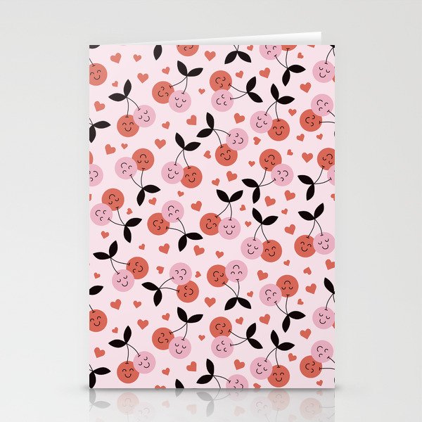 In Love Cherry Pattern in Red Stationery Cards
