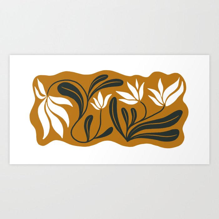 Mid-century lilies on ochre  Art Print