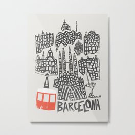 Barcelona Cityscape Metal Print | Getaway, Travel Art, Spain, Catalonia, Typography, City Print, Vacation, Barcelona, Red, Bathroom 