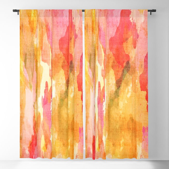 Digital Watercolor Abstract // Sunrise Pink, Saffron, Orange Blackout Curtain