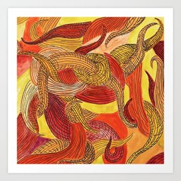Abstract Red and Yellow Watercolor and Ink Painting Art Print