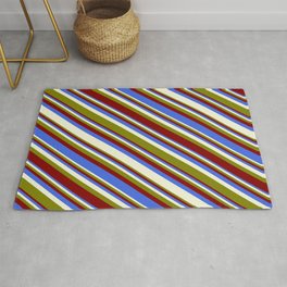 [ Thumbnail: Green, Maroon, Royal Blue, and Beige Colored Stripes/Lines Pattern Rug ]