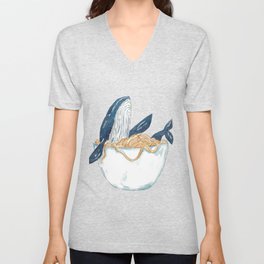 Humpback whale spaghetti watercolor painting V Neck T Shirt
