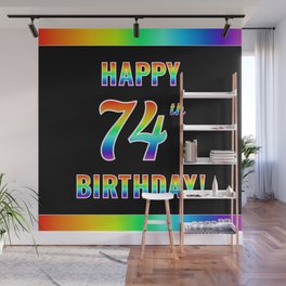 [ Thumbnail: Fun, Colorful, Rainbow Spectrum “HAPPY 74th BIRTHDAY!” Wall Mural ]