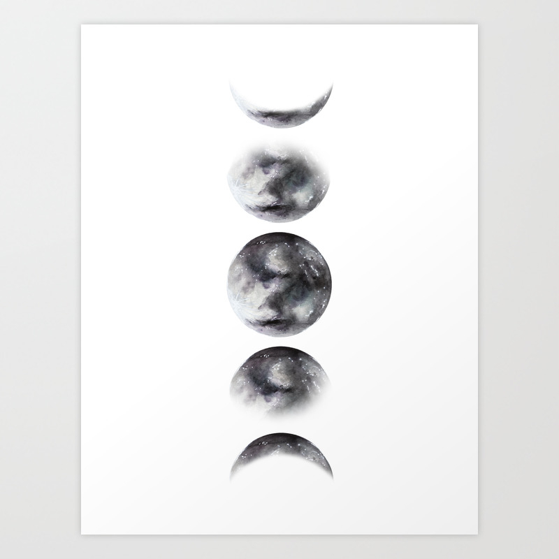 Moon Phases Watercolor Painting Art Print By Ccartstudio Society6