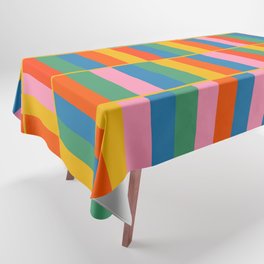 Long Blocks Colourful Geometric Check Pattern in Rainbow Pop Colors Tablecloth