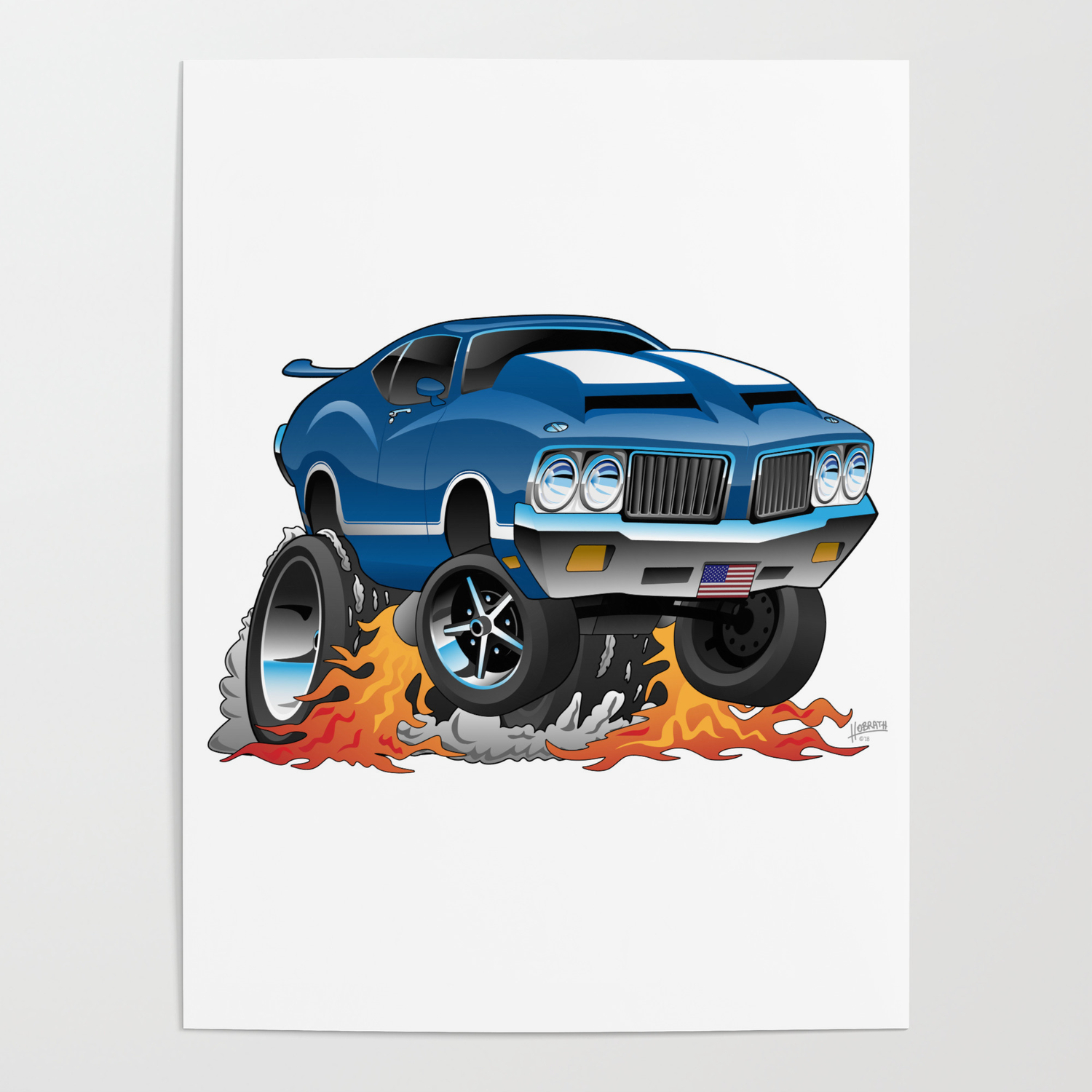 Classic Seventies American Muscle Car Hot Rod Cartoon Illustration Poster  by hobrath | Society6