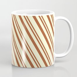 [ Thumbnail: Sienna & Light Yellow Colored Stripes Pattern Coffee Mug ]