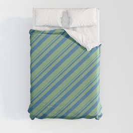 [ Thumbnail: Blue and Dark Sea Green Colored Lined/Striped Pattern Duvet Cover ]