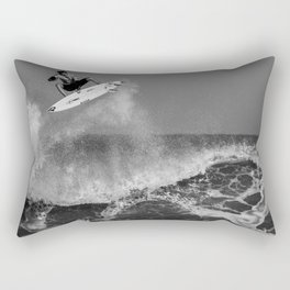 Surf's up; surfer riding the big waves surfing black and white photograph - photography - photographs Rectangular Pillow