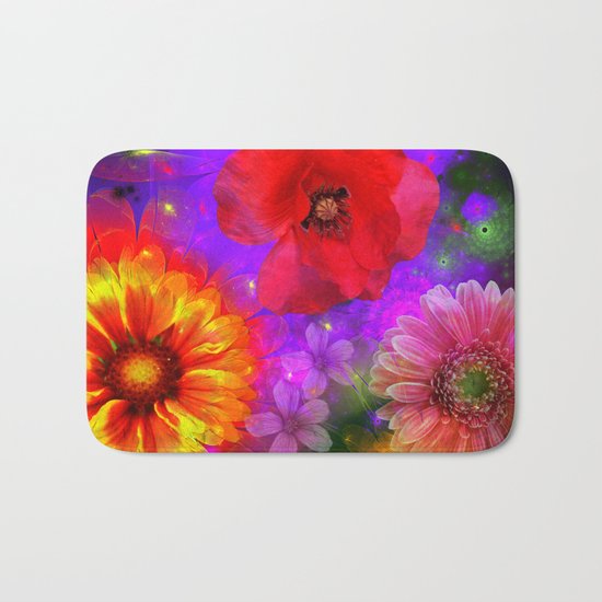 Summer flowers in a colourful fantasy garden Bath Mat