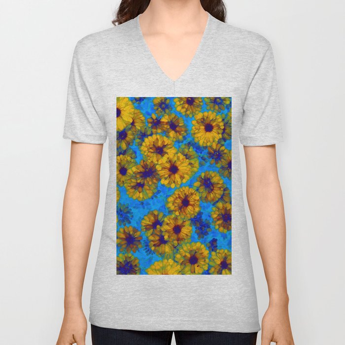 Yellow Blue floral bloom summer design V Neck T Shirt