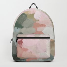 Time to Bloom - Forest Green Fuchsia Blush Pink Abstract Flower Spring Painting Art Backpack
