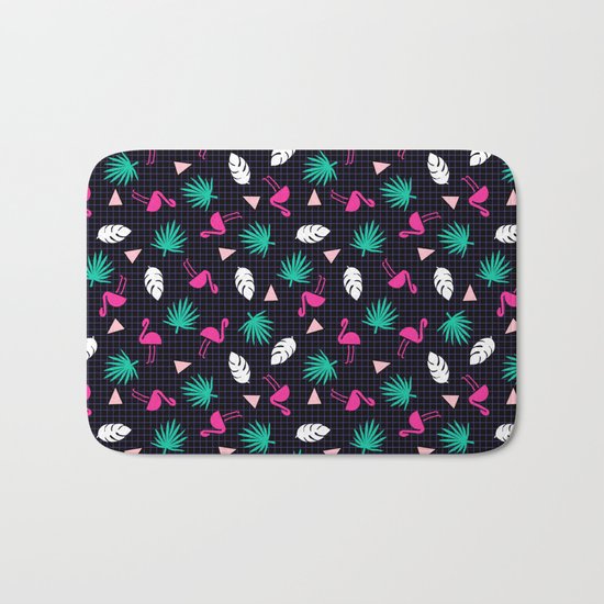 The Dillio - palm springs memphis throwback grid pattern flamingo tropical chilled vibes Bath Mat